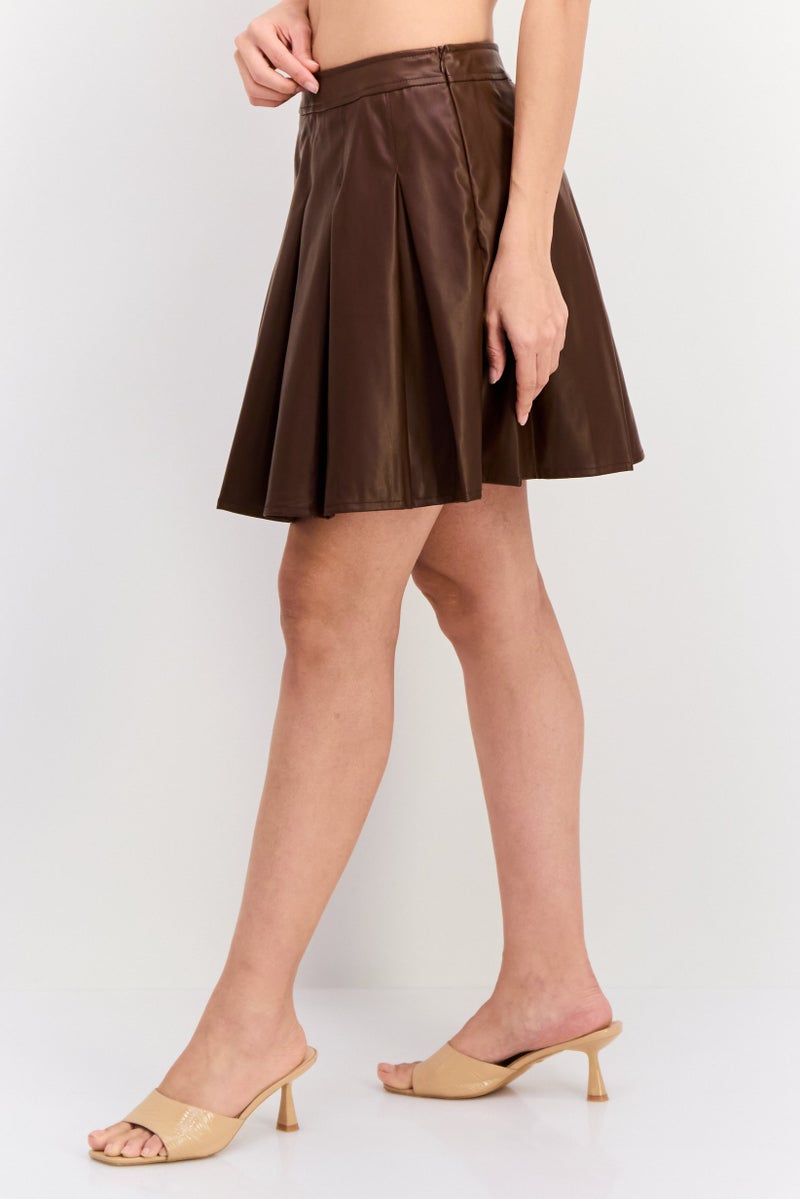 Threadbare تنورة ميني بسيطة للنساء، بني - Image 4