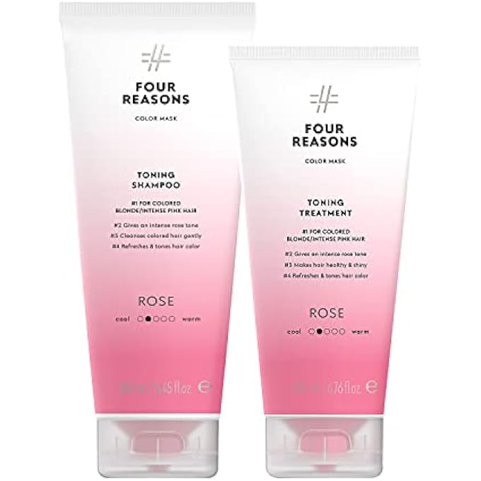 FOUR REASONS Color Mask Rose Pink Toning Shampoo 8.5 fl oz & Toning Treatment 6.8 fl oz â€“ Bundle - VEGAN, Cruelty-Free