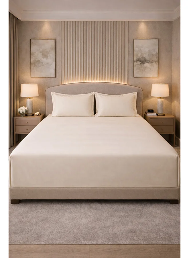 MULBERRY LIVING 100% Cotton Giza King Flat Bedsheet 3 pcs Set- 1 Sheet 260x280 cms / 2 Pillow Covers 50x75 cms - Ivory