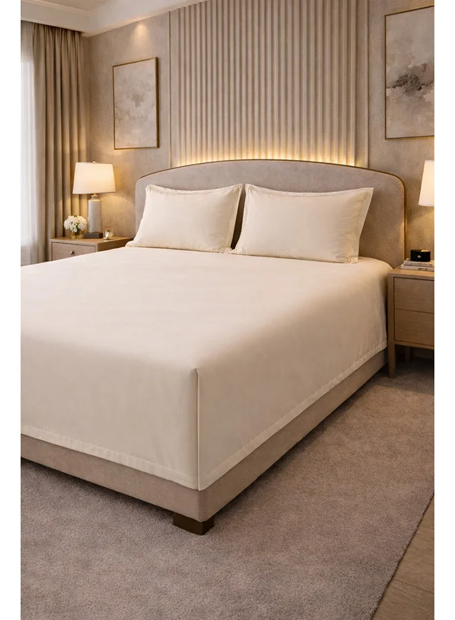 MULBERRY LIVING 100% Cotton Giza King Flat Bedsheet 3 pcs Set- 1 Sheet 260x280 cms / 2 Pillow Covers 50x75 cms - Ivory