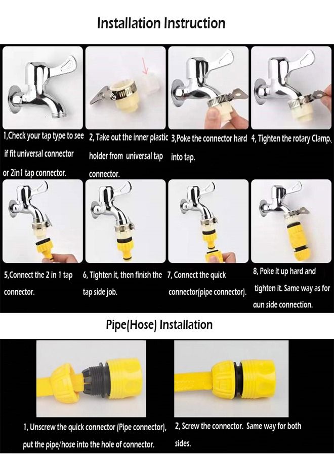 Garden Spiral Hose Nozzle Set with High Pressure Washer Spray Gun and Connectors, Telescopic Coil Spring Water Pipe for Car and Pet Washing, Lawn and Plant Watering, Home Cleaning - 50ft, 15m yellow