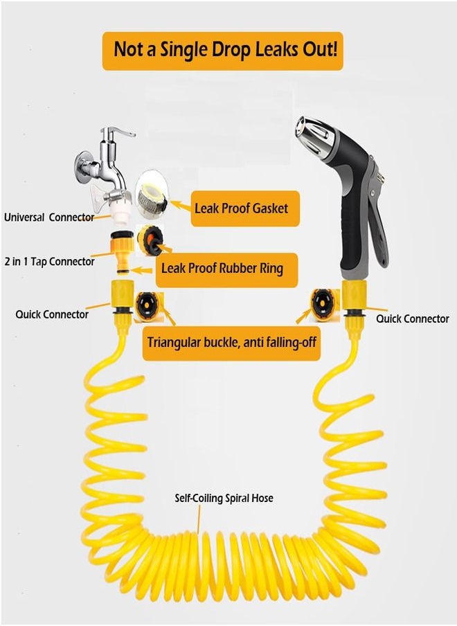 Gerenic Garden Spiral Hose Nozzle Set with High Pressure Washer Spray Gun and Connectors, Telescopic Coil Spring Water Pipe for Car and Pet Washing, Lawn and Plant Watering, Home Cleaning - 50ft, 15m yellow  - Image 2