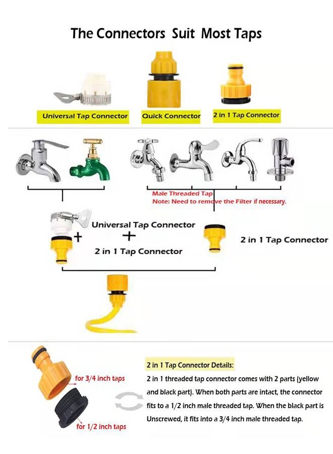 Garden Spiral Hose Nozzle Set with High Pressure Washer Spray Gun and Connectors, Telescopic Coil Spring Water Pipe for Car and Pet Washing, Lawn and Plant Watering, Home Cleaning - 50ft, 15m yellow