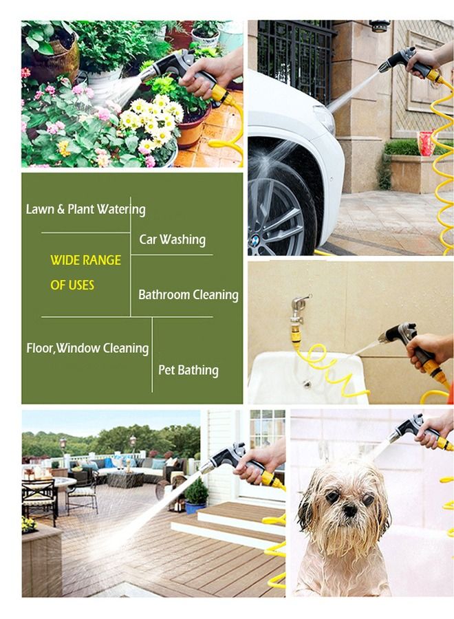Garden Spiral Hose Nozzle Set with High Pressure Washer Spray Gun and Connectors, Telescopic Coil Spring Water Pipe for Car and Pet Washing, Lawn and Plant Watering, Home Cleaning - 50ft, 15m yellow