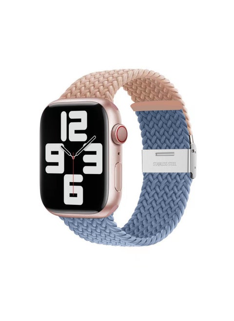 Suitable For AppleWatch For Iphone 89 Generation Nylon Woven Elastic Buckle Adjustment Color Matching Smart Strap-Color:Milk Tea Spelling Rock Green-Specifications:42/44/45/49mm For Apple