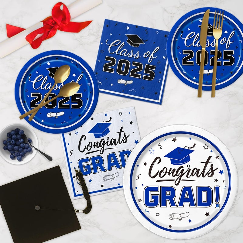 Oigco Graduation Party Supplies Kit Serves 50 - Graduation Party Blue Class of 2025 Tableware Disposable Dinner Plates Dessert Plates and Napkins for Congrats Grad Party Decorations - Image 4