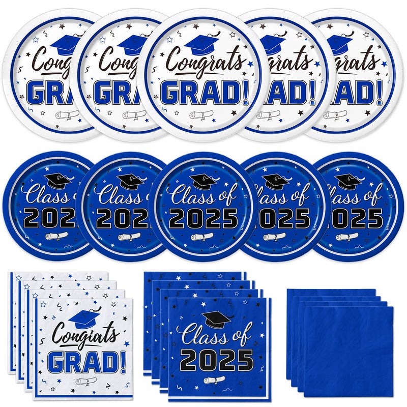 Oigco Graduation Party Supplies Kit Serves 50 - Graduation Party Blue Class of 2025 Tableware Disposable Dinner Plates Dessert Plates and Napkins for Congrats Grad Party Decorations - Image 1