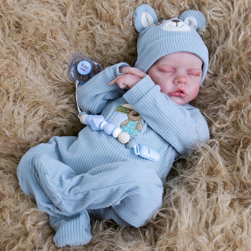 Aori Reborn Baby Dolls Boy  18 Inch Realistic Sleeping Newborn Doll Soft Cloth Body Handmade Lifelike Baby Doll with Outfit Set  Weighted Baby Boy for Role Play Gift for Kids 3 - Image 3
