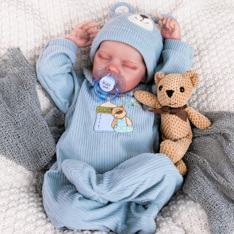 Aori Reborn Baby Dolls Boy  18 Inch Realistic Sleeping Newborn Doll Soft Cloth Body Handmade Lifelike Baby Doll with Outfit Set  Weighted Baby Boy for Role Play Gift for Kids 3 - Image 2