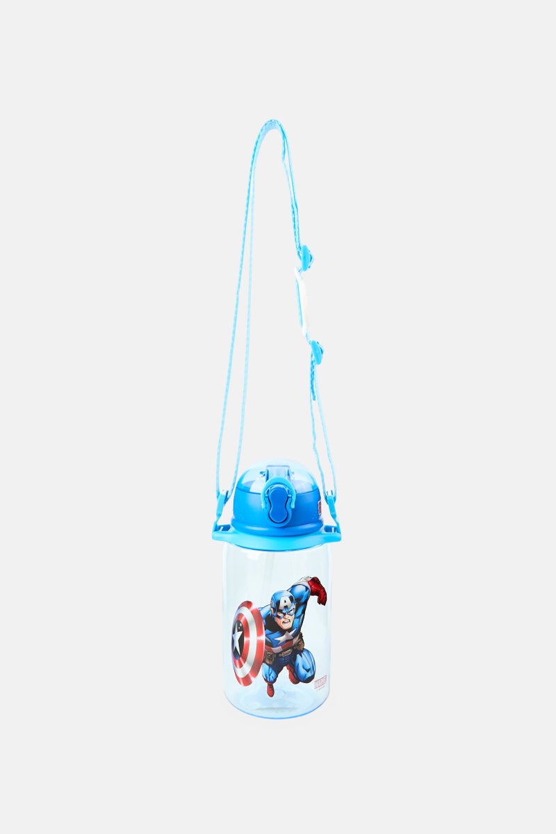 MARVEL Captain America Series Strap Straw Water Bottle 650 ml, Blue - Image 1