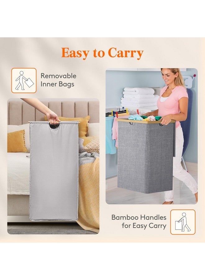 Lifewit Lifewit 160L Double Laundry Hamper with Lid, Extra Large Bamboo Laundry Basket Dirty Clothes Hamper, 2 Section Laundry Bin Organizer for Laundry Room Bedroom with 2 Removable Liners & Bags, Gray - Image 4