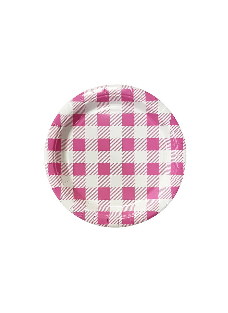 Generic Colorful Plaid Paper Plates Cups Disposable Party Tableware Set 7-inch pink checkered paper plates 20 