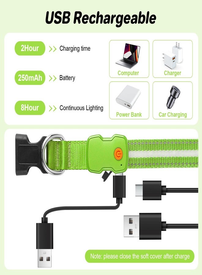 طوق كلاب مضيء من PcEoTllar، طوق LED قابل لإعادة الشحن، مناسب للمشي الليلي، مقاوم للماء، يتوهج في الظلام، مناسب للكلاب الكبيرة والصغيرة والمتوسطة، لون أخضر - Image 5