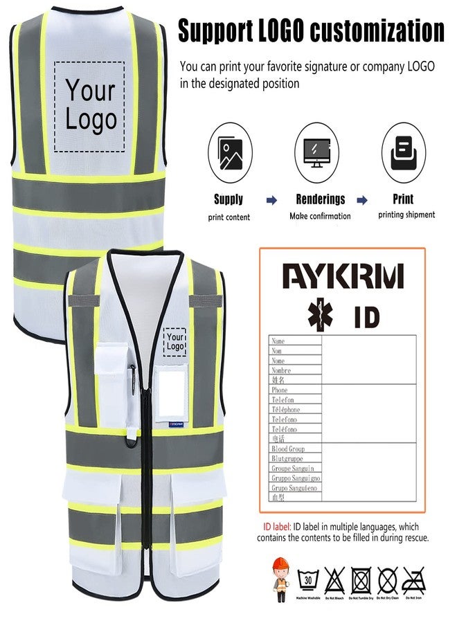 AYKRM 3x safety vest for men big and tall High Visibility Reflective white Safety Vest for Women Men High Visibility Security with Pockets Zipper - Image 2