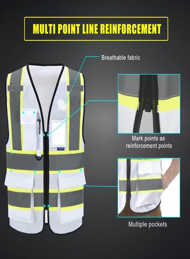 AYKRM 3x safety vest for men big and tall High Visibility Reflective white Safety Vest for Women Men High Visibility Security with Pockets Zipper - Image 4