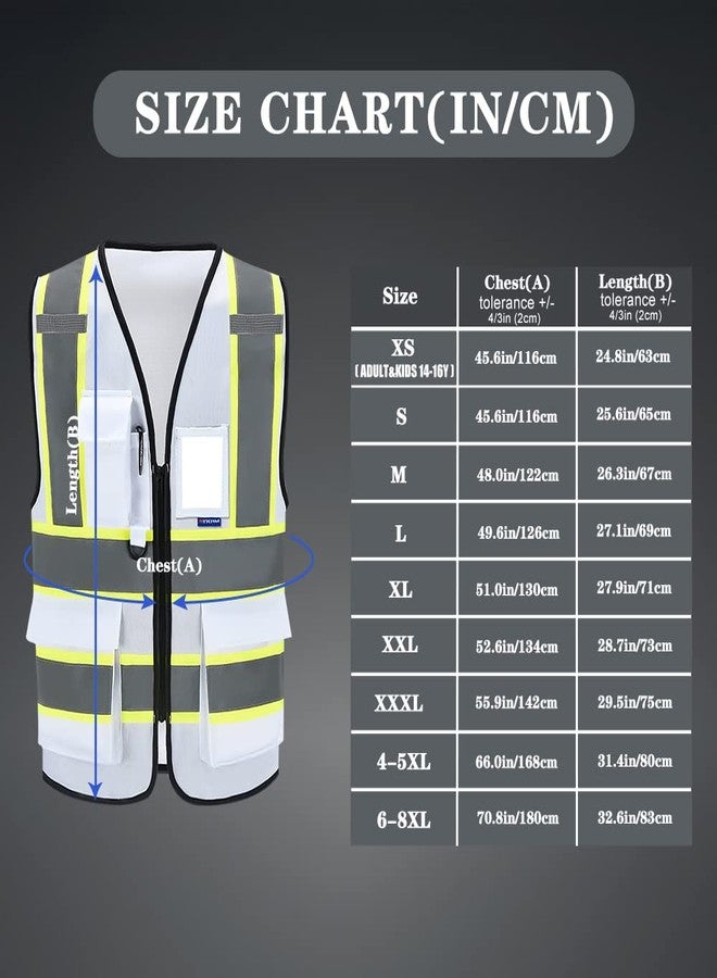 AYKRM 3x safety vest for men big and tall High Visibility Reflective white Safety Vest for Women Men High Visibility Security with Pockets Zipper - Image 5