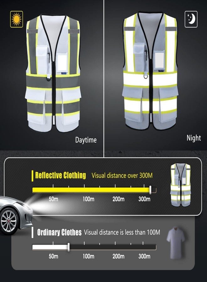 AYKRM 3x safety vest for men big and tall High Visibility Reflective white Safety Vest for Women Men High Visibility Security with Pockets Zipper - Image 3