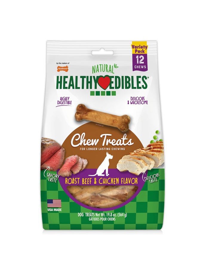 Nylabone Healthy Edibles Natural Dog Chews Long Lasting Roast Beef & Chicken Flavor Treats for Dogs, Small/Regular (12 Count)  - Image 1