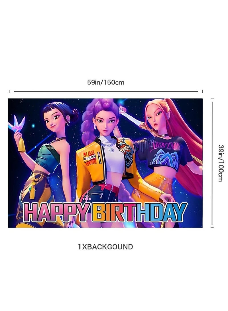 general K-POP: Monster Hunting Girl Group Party Decoration Supplies Scene Setup Birthday Banner - Image 2