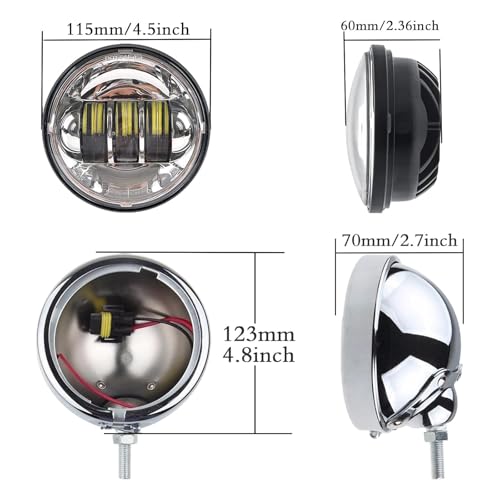 SKTYANTS 4.5 Inch LED Passing Light Motorcycle Fog lights with 4.5 Inch Housing Bucket Bracket Mount Compatible with Touring Electra Glide (Chrome) - Image 5