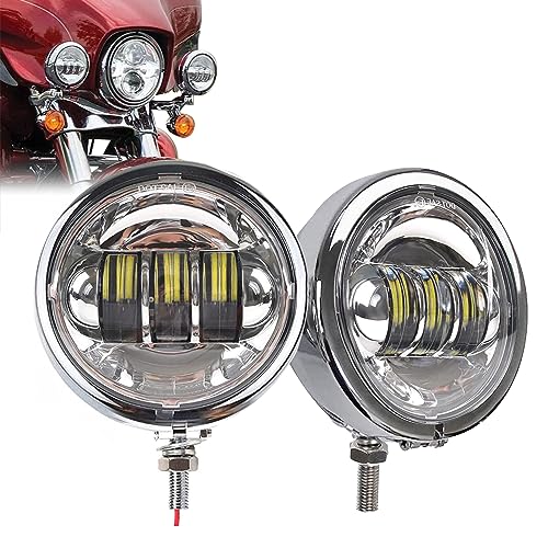 SKTYANTS 4.5 Inch LED Passing Light Motorcycle Fog lights with 4.5 Inch Housing Bucket Bracket Mount Compatible with Touring Electra Glide (Chrome) - Image 1
