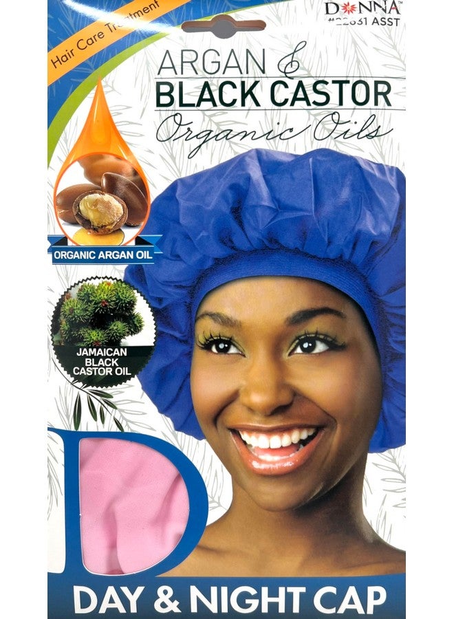 Argan & Black Castor Treatment Caps Day & Night Cap Sleep Cap Hair Sleep Shower Cap Bonnet Satin Bonnet For Sleeping Hat, 1Pc Pink Color