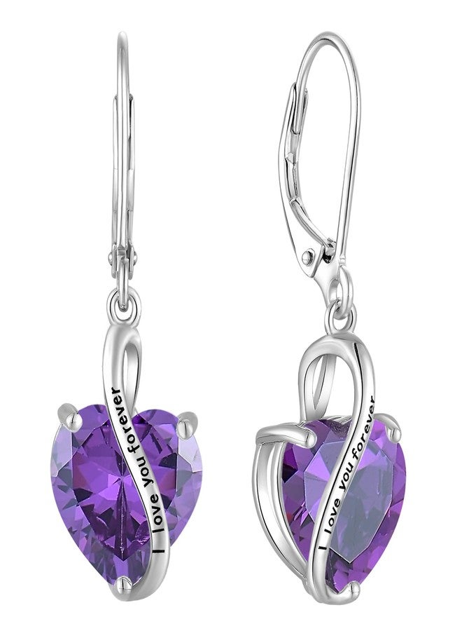 YL Women's Heart Earrings Sterling Silver I Love You Forever Dangle Drop Earrings Created Amethyst Promise Jewelry for Mother - Image 1