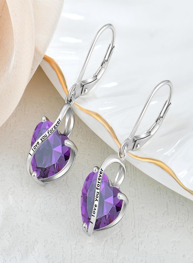 YL Women's Heart Earrings Sterling Silver I Love You Forever Dangle Drop Earrings Created Amethyst Promise Jewelry for Mother - Image 5