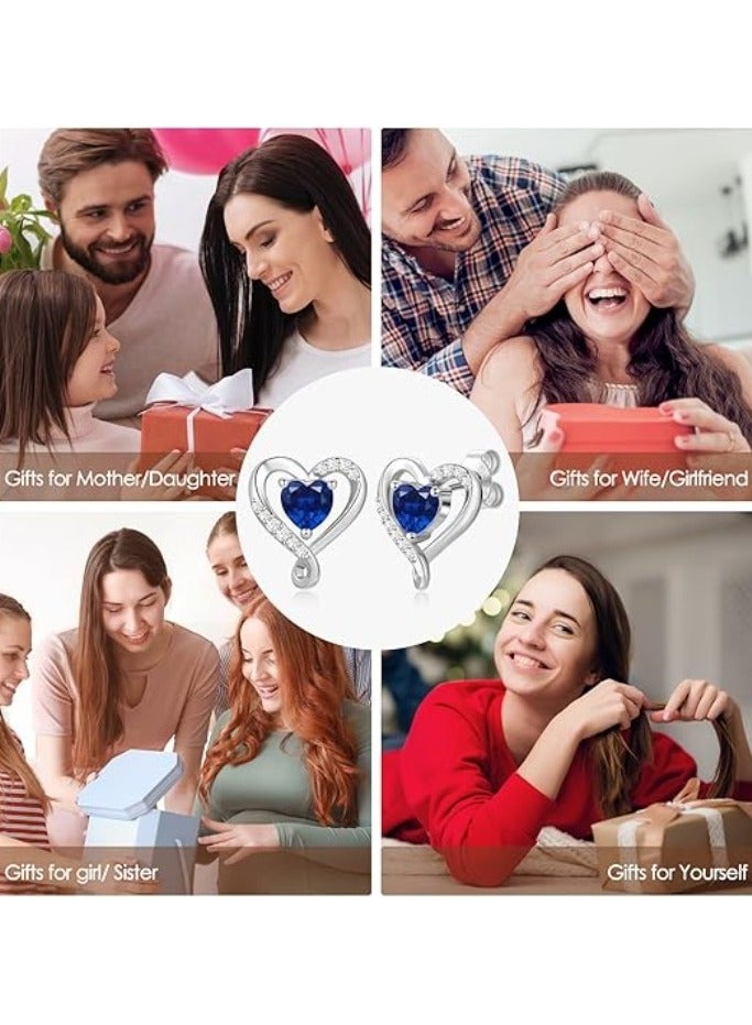 Zifeel Earrings for Women - S925 Sterling Silver Birthstone Heart Studs Earring for Girlfriend, Wife – Anniversary, Birthday ,Valentines Day, Mother’s Day, Gifts Jewellery for Women. - Image 4