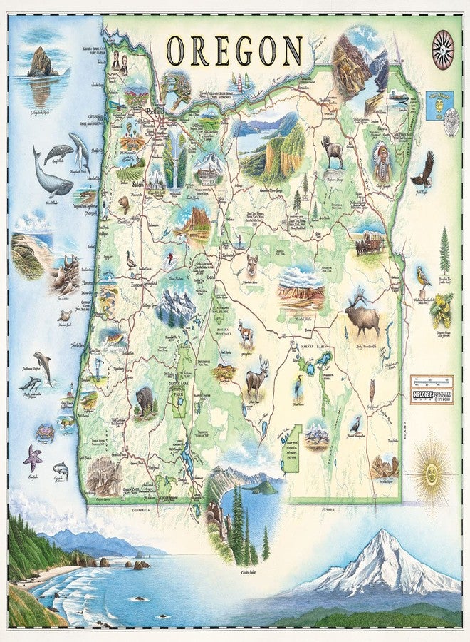 Xplorer Maps Oregon State Hand-Drawn Map Poster - Authentic 24x18 Vintage-Style Wall Art - Lithographic Print with Soy-Based Inks - Unique Gift for History Buffs, Travelers, Teachers, or Home Decor - All-Ages - Made In USA - Image 1