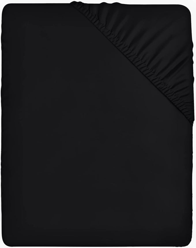 FITTED SHEET SINGLE BLACK DEEP POCKET 14 INCH 35 CM EASY CARE SOFT BRUSHED MICROFIBRE FABRIC SHRINKAGE AND FADE RESISTANT BOTTOM SHEET