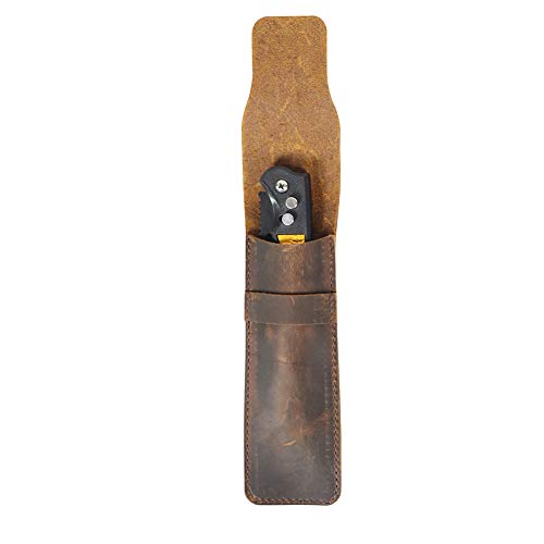 Hersent Leather Pocket Knife Sheath, Folding Knife Storage Case, Small Knife Pouch Holder, Waterproof Knife Cover, Knife Drawer Pocket Organizer (HGJ311) (Brown) - Image 1