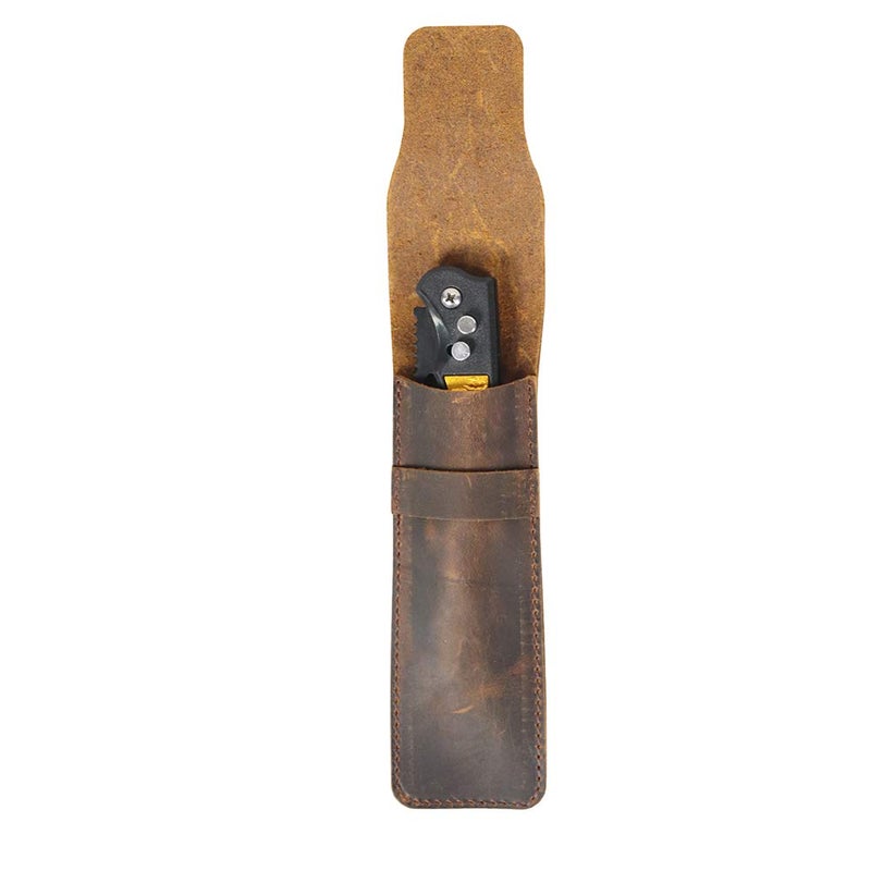 Hersent Leather Pocket Knife Sheath, Folding Knife Storage Case, Small Knife Pouch Holder, Waterproof Knife Cover, Knife Drawer Pocket Organizer (HGJ311) (Brown) - Image 4