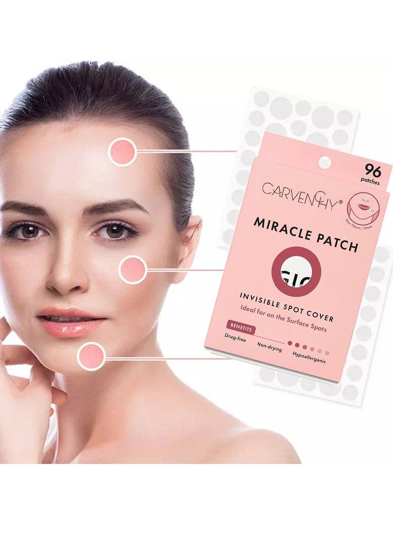 CARVENCHY Miracle Invisible Spot Cover - Hydrocolloid Acne Pimple Patches for Face, Blemishes and Zits Absorbing Patch, Breakouts Spot Treatment for Skin Care, (96 Count)  - Image 1