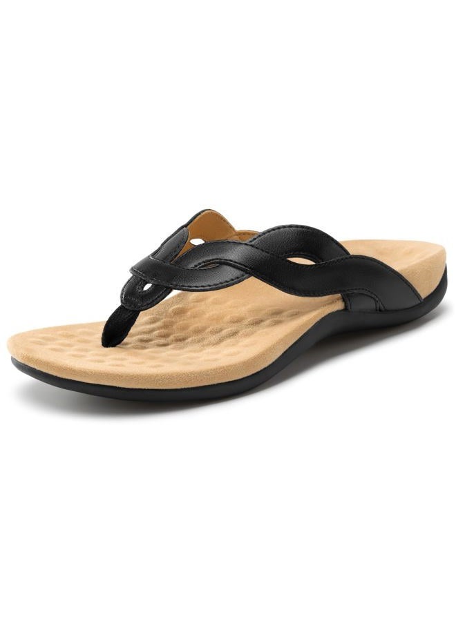 Rihero Women's Orthopedic Arch Support Sandals Orthotic Flip Flops Comfortable Slip On Thong Flat Sandals, Black, 9 - Image 1