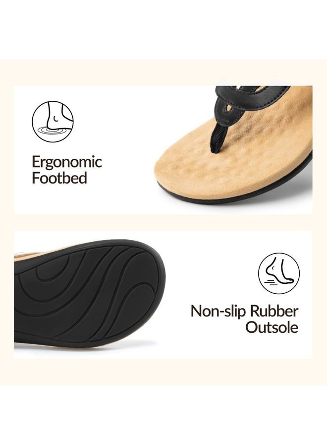 Rihero Women's Orthopedic Arch Support Sandals Orthotic Flip Flops Comfortable Slip On Thong Flat Sandals, Black, 9 - Image 3