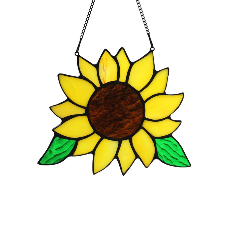 LitevalleyTiffany Style Stained Glass Sunflower Window Panel Hanging Decoration Thanksgiving Gift for Mom or Friends 5362