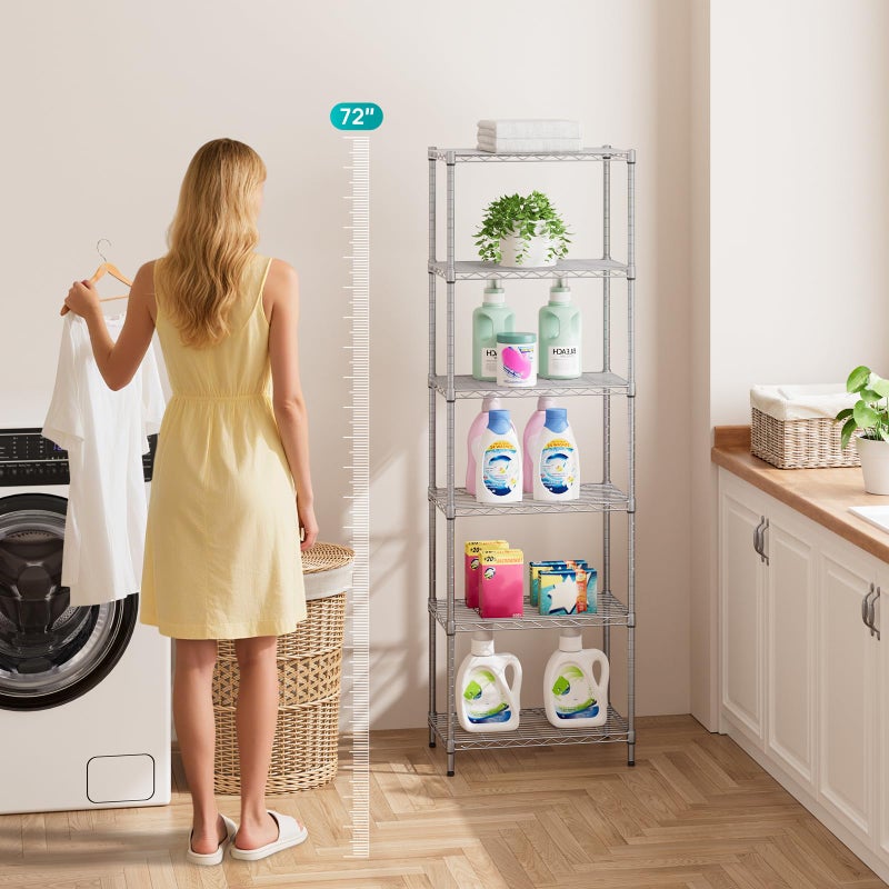 SINGAYE 6 Shelf Wire Shelving Unit Adjustable Metal Shelves Standing Bathroom Organizers and Storage Wire Closet Metal Pantry Kitchen 12" DX22 W 69.5" H Gray - Image 4