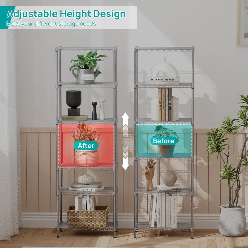 SINGAYE 6 Shelf Wire Shelving Unit Adjustable Metal Shelves Standing Bathroom Organizers and Storage Wire Closet Metal Pantry Kitchen 12" DX22 W 69.5" H Gray - Image 3