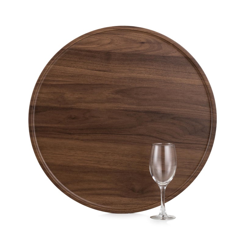 Hanobe Large Ottoman Serving Tray: Round Wooden Trays 18" Contemporary Decorative Coffee Table Tray Circle Big Platter Modern Home Decor for Living Room - Image 1