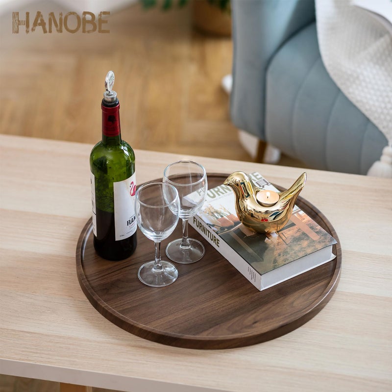 Hanobe Large Ottoman Serving Tray: Round Wooden Trays 18" Contemporary Decorative Coffee Table Tray Circle Big Platter Modern Home Decor for Living Room - Image 2