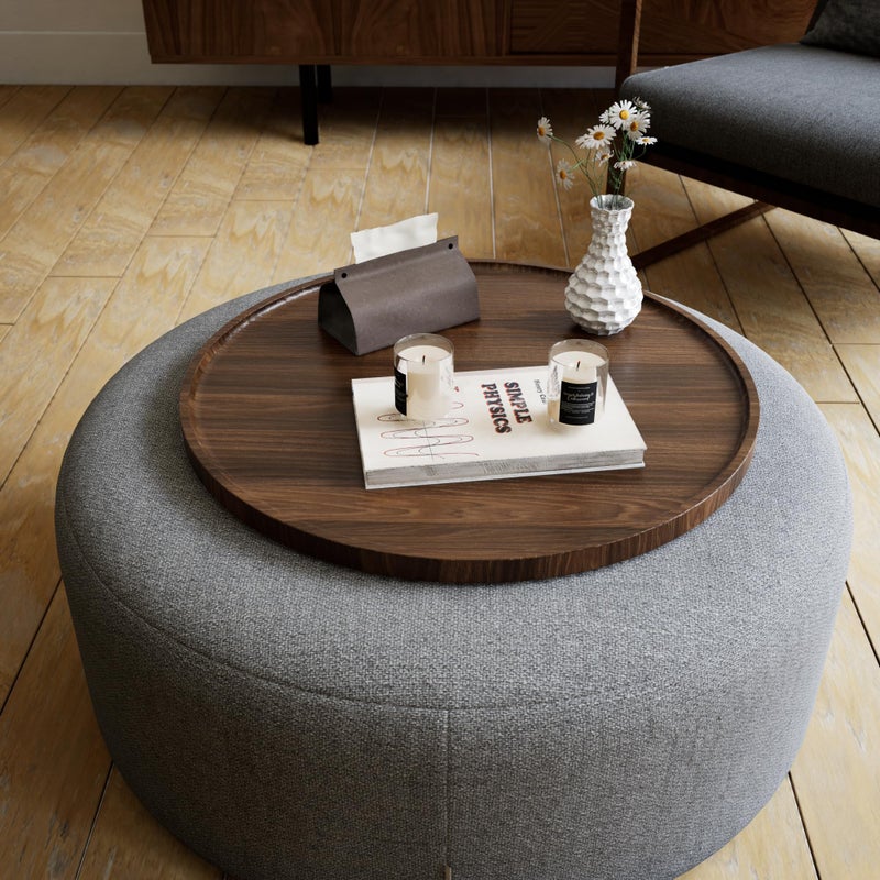 Hanobe Large Ottoman Serving Tray: Round Wooden Trays 18" Contemporary Decorative Coffee Table Tray Circle Big Platter Modern Home Decor for Living Room - Image 3