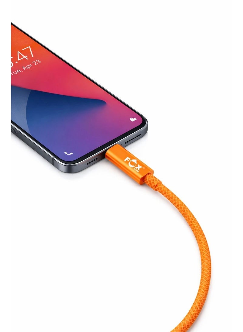 Fox 120W Fast Charging Cable, 6.6 ft (2 m) Braided USB A to Type C Fast Charging Cable Compatible with Smartphones and Tablets (Orange) - Image 4