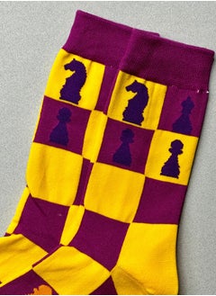The Socks Hype 2 Pairs Chess Cotton Soft Funny Socks for Men Women | Purple Heel Toe Crew Socks with Yellow Chessboard Design | Unisex Novelty Dress Socks for Game Lovers  - Image 4