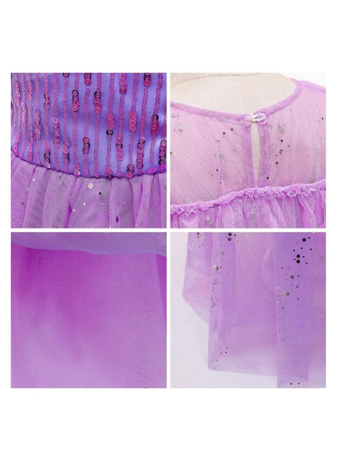 Girls Snow Queen Princess Fancy Dress Up Sequin Tulle Long Dress with Accessories for Kids  Birthday Party Carnival Cosplay 7-8 Years 51.0" / 130cm (purple) - Image 5
