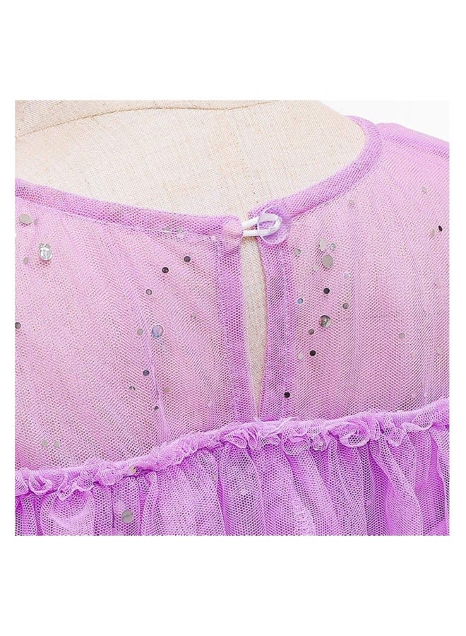 Girls Snow Queen Princess Fancy Dress Up Sequin Tulle Long Dress with Accessories for Kids  Birthday Party Carnival Cosplay 7-8 Years 51.0" / 130cm (purple) - Image 4