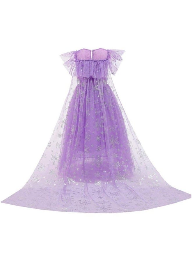 Girls Snow Queen Princess Fancy Dress Up Sequin Tulle Long Dress with Accessories for Kids  Birthday Party Carnival Cosplay 7-8 Years 51.0" / 130cm (purple) - Image 3