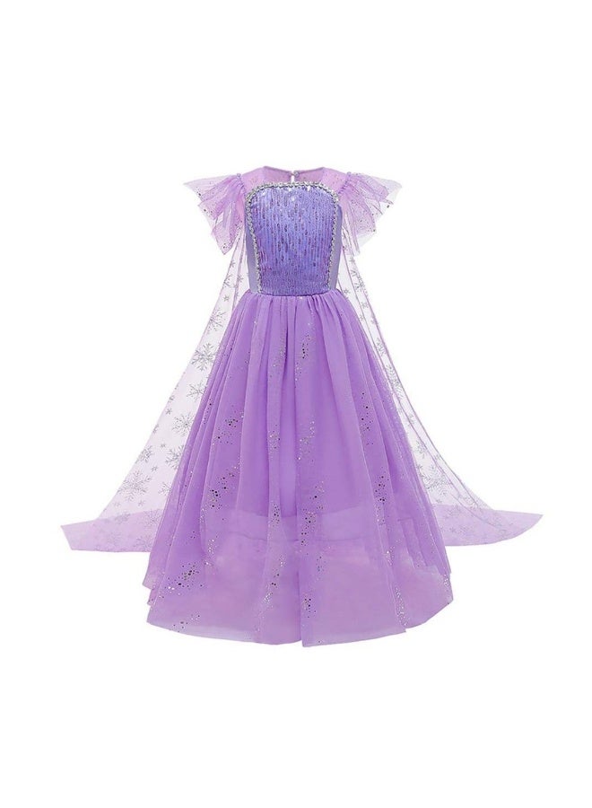 Girls Snow Queen Princess Fancy Dress Up Sequin Tulle Long Dress with Accessories for Kids  Birthday Party Carnival Cosplay 7-8 Years 51.0" / 130cm (purple) - Image 2