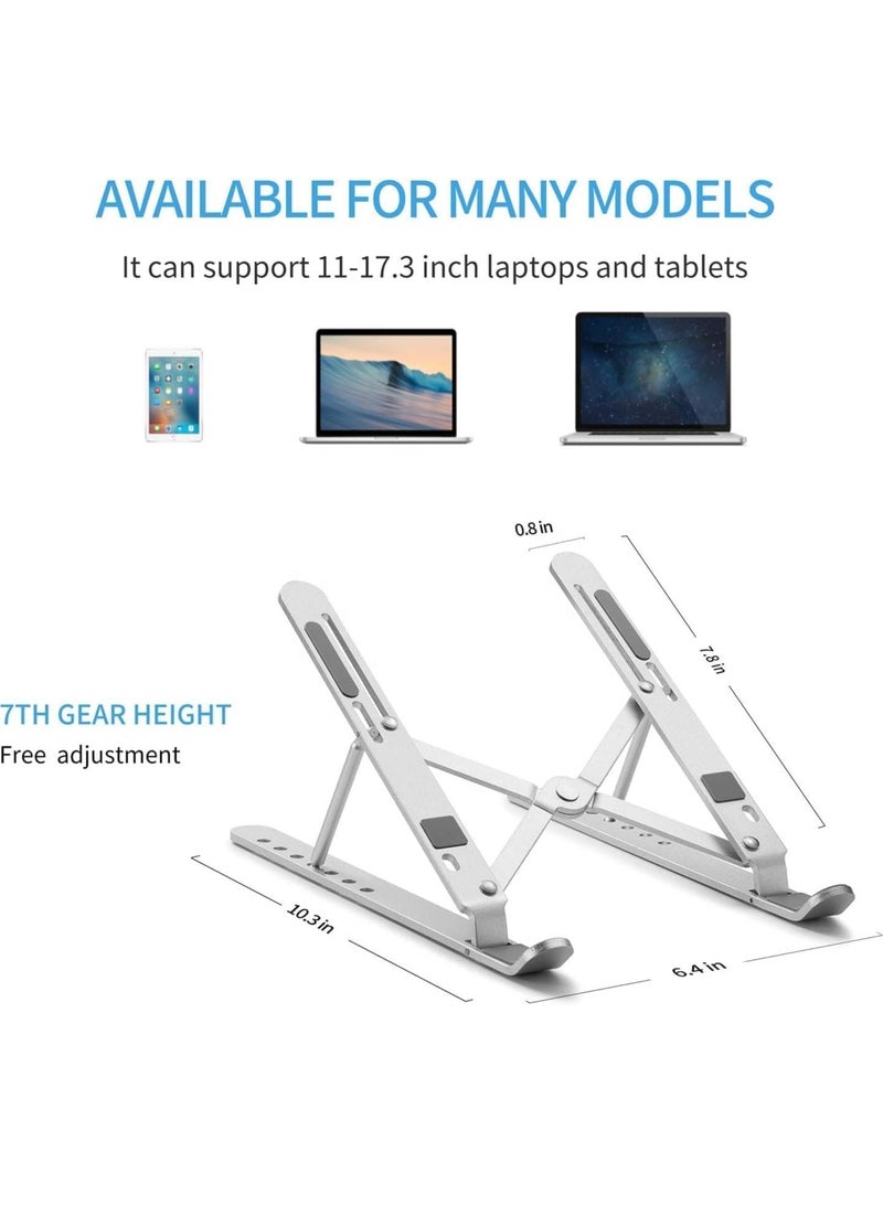 Aluminum Laptop Stand Adjustable Laptop Holder for Desk Foldable Computer Stand 7 Angles Anti-Slip Portable Riser for MacBook Air Thinkpad Tablet and iPad - Image 2