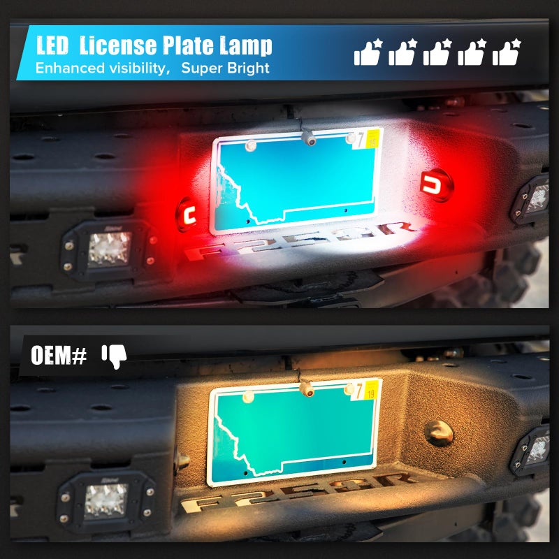 LUDARM LED License Plate Light Compatible with F150 1990-2014 F250 F350 1980-1999 F250 F350 F450 F550 super duty1999-2016 Bronco80-96 Ranger83-11 6500K Tag White Light&C-Shaped Rear Parking Red Light - Image 3